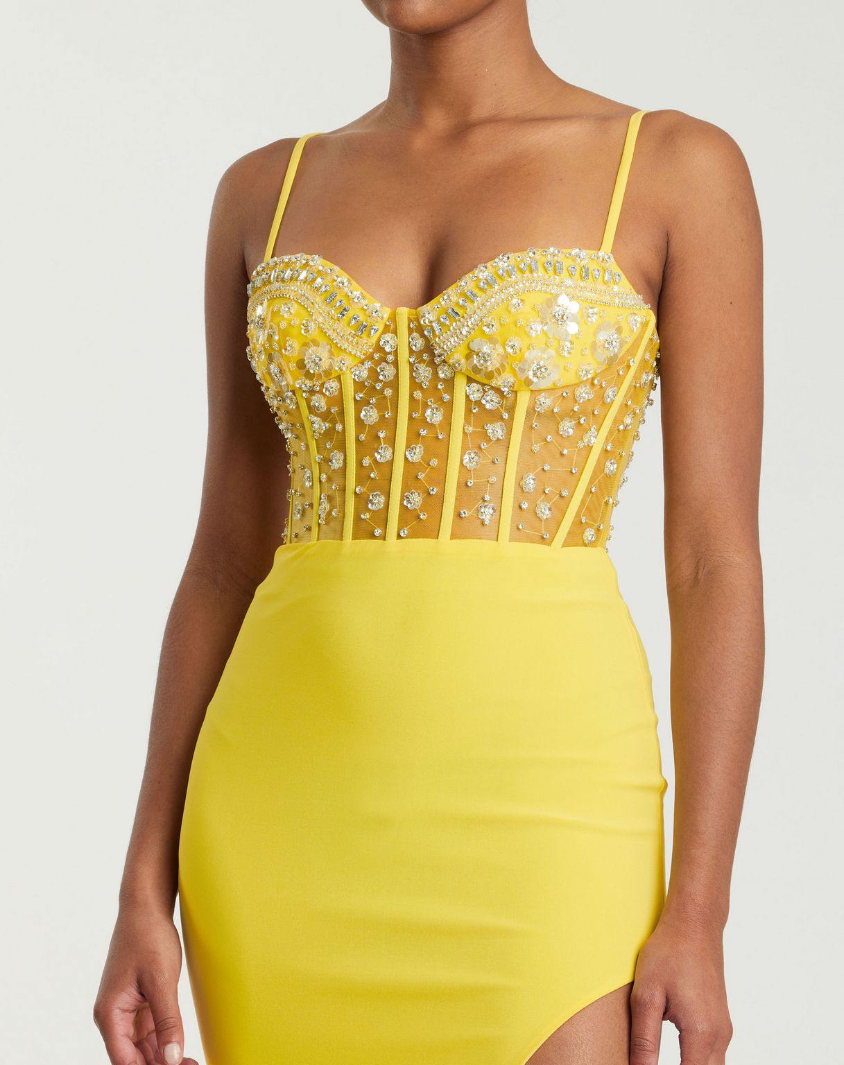 Prom Dresses Beaded Long Fitted Slit Prom Dress Lemon