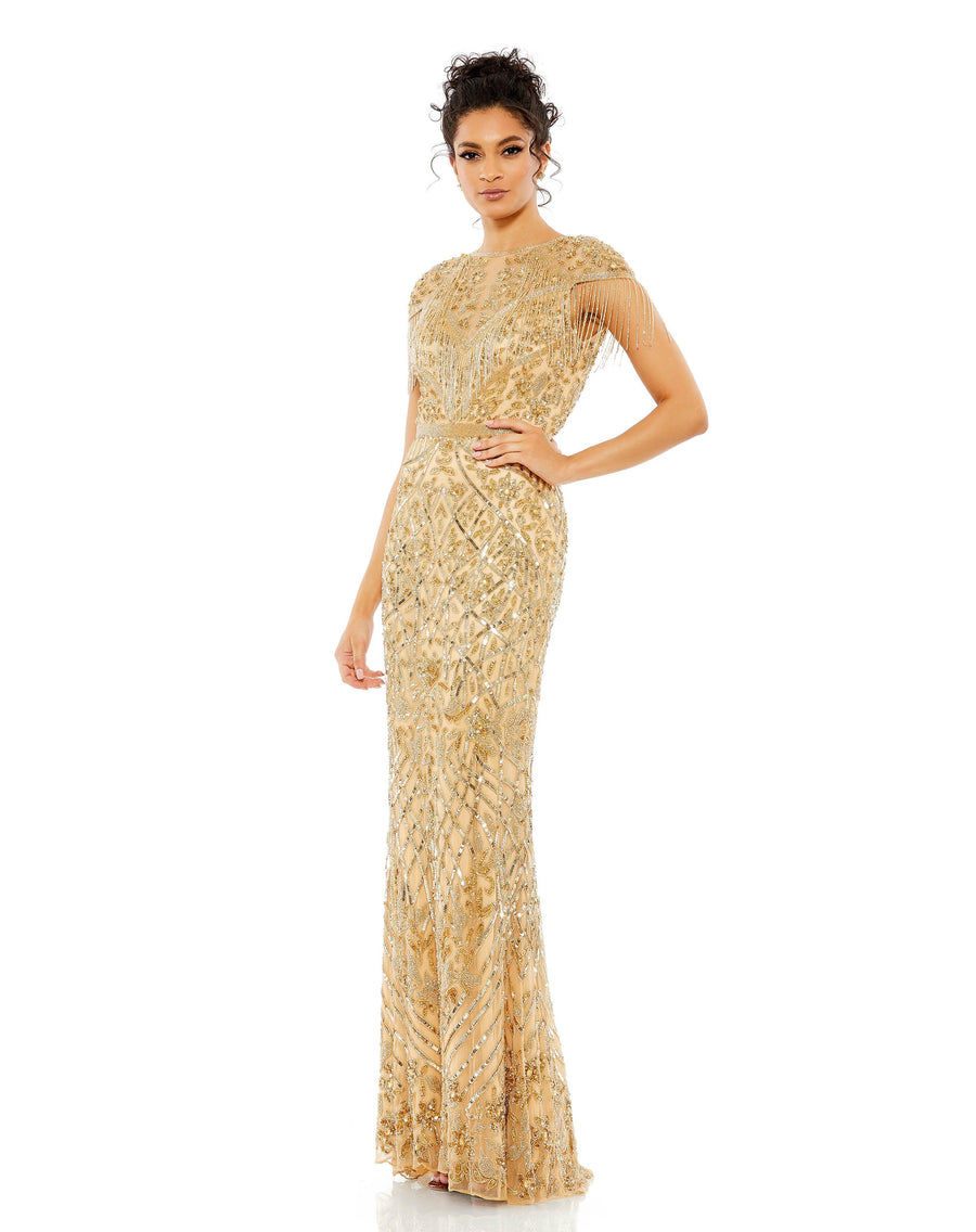 Mac Duggal 4715 Long Formal Beaded Fringe Dress