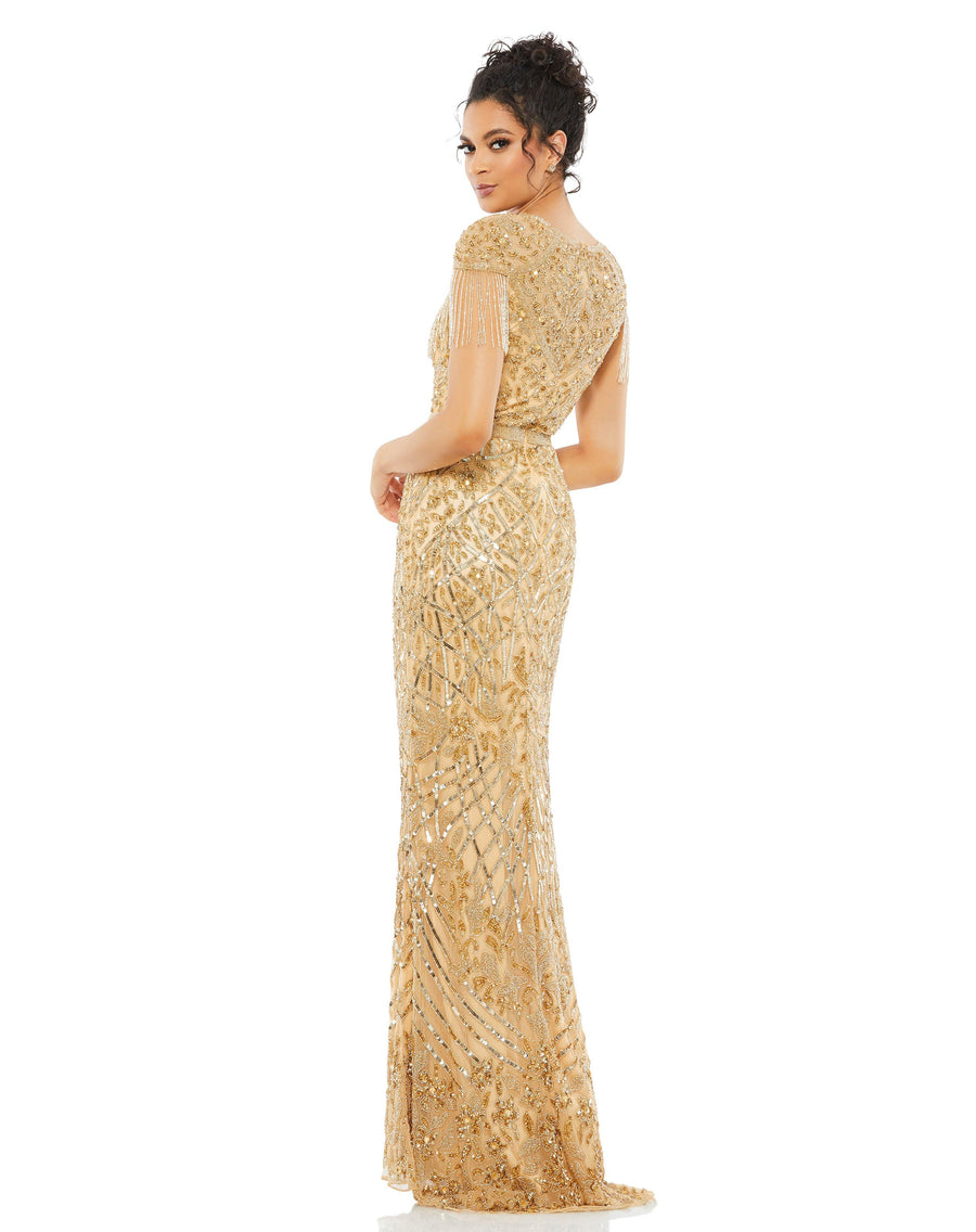 Mac Duggal 4715 Long Formal Beaded Fringe Dress