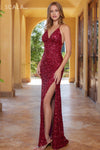 Prom Dresses Long Fitted Formal Prom Sequins Dress Maroon