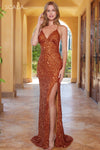 Prom Dresses Long Fitted Formal Prom Sequins Dress Rust