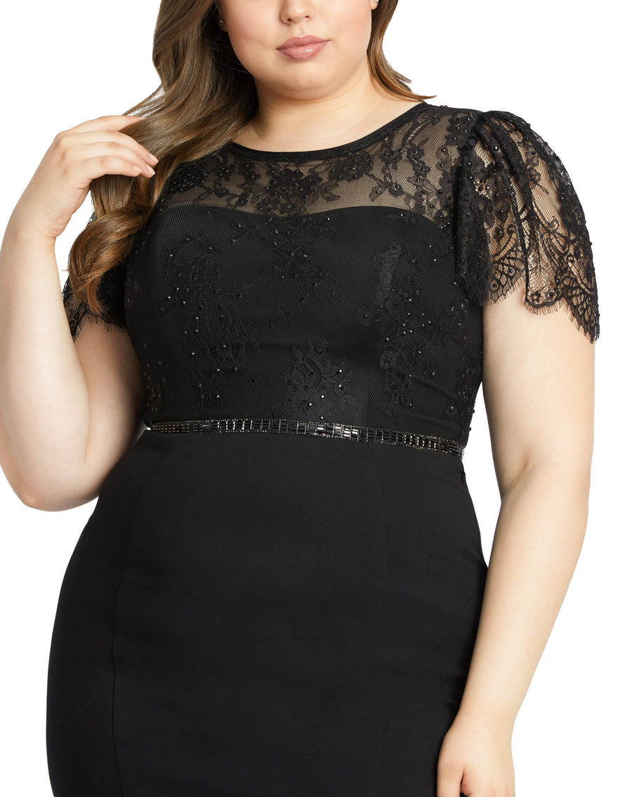 Plus Size Dresses Fabulouss Long Plus Size Cap Sleeve Dress Black