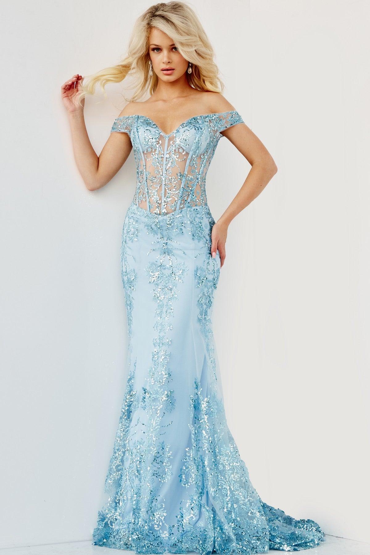 Prom Dresses Long Off Shoulder Mermaid Prom Gown Light Blue