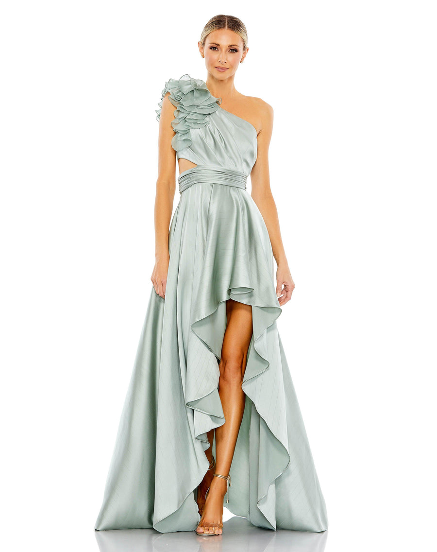 Prom Dresses High Low One Shoulder Prom Dress Sage