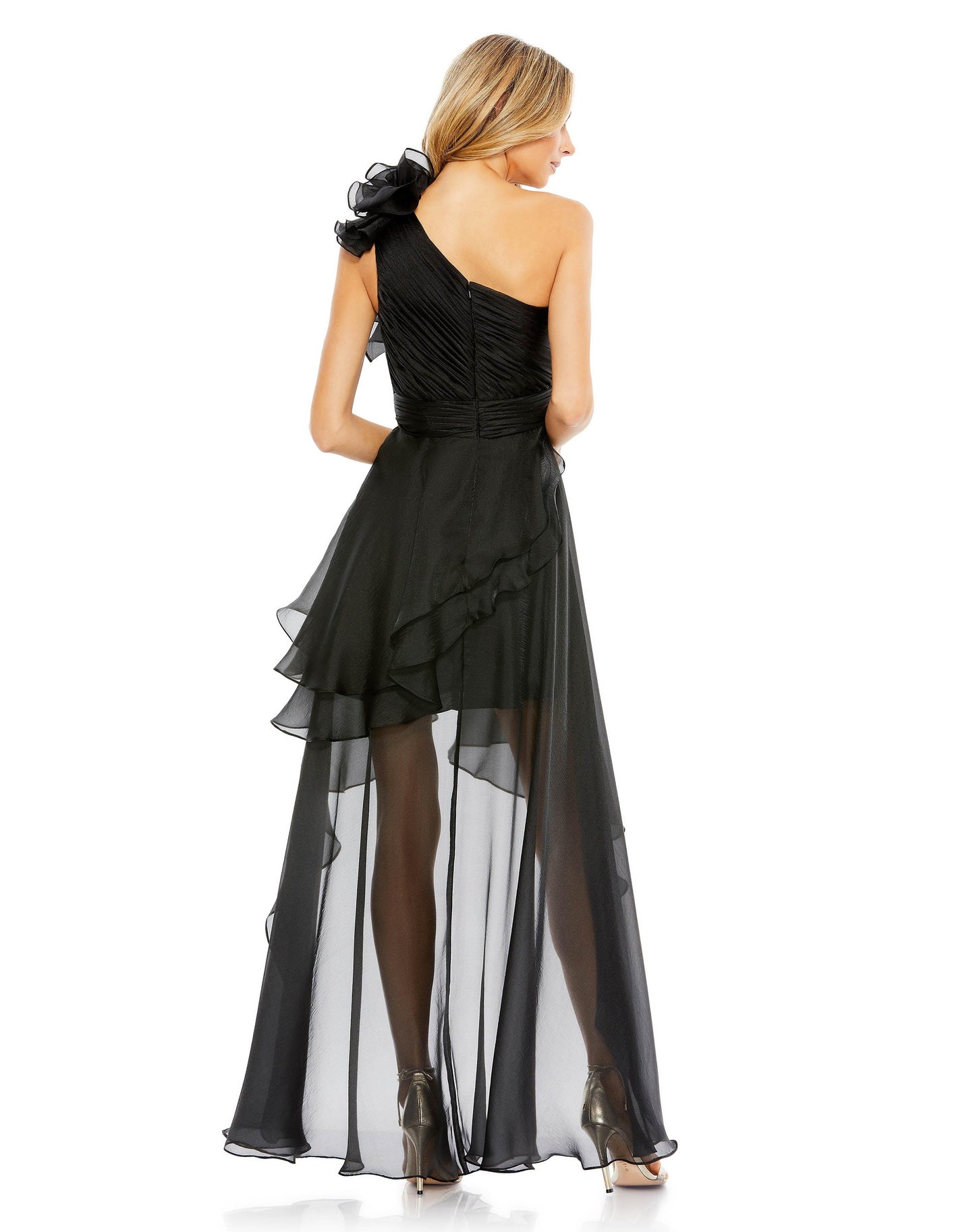 Prom Dresses High Low One Shoulder Prom Gown Black