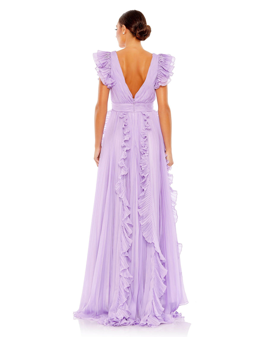 Formal Dresses Long Rufle Cap Sleeve Formal Dress Lilac