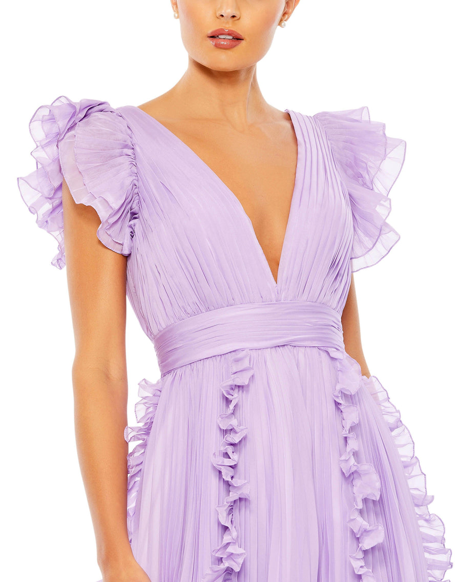 Formal Dresses Long Rufle Cap Sleeve Formal Dress Lilac