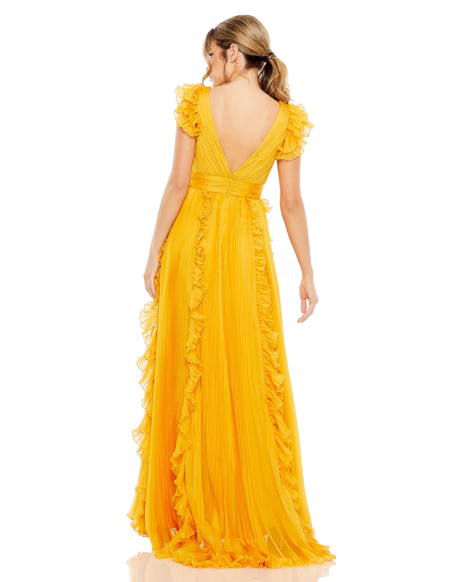 Formal Dresses Long Rufle Cap Sleeve Formal Dress Marigold