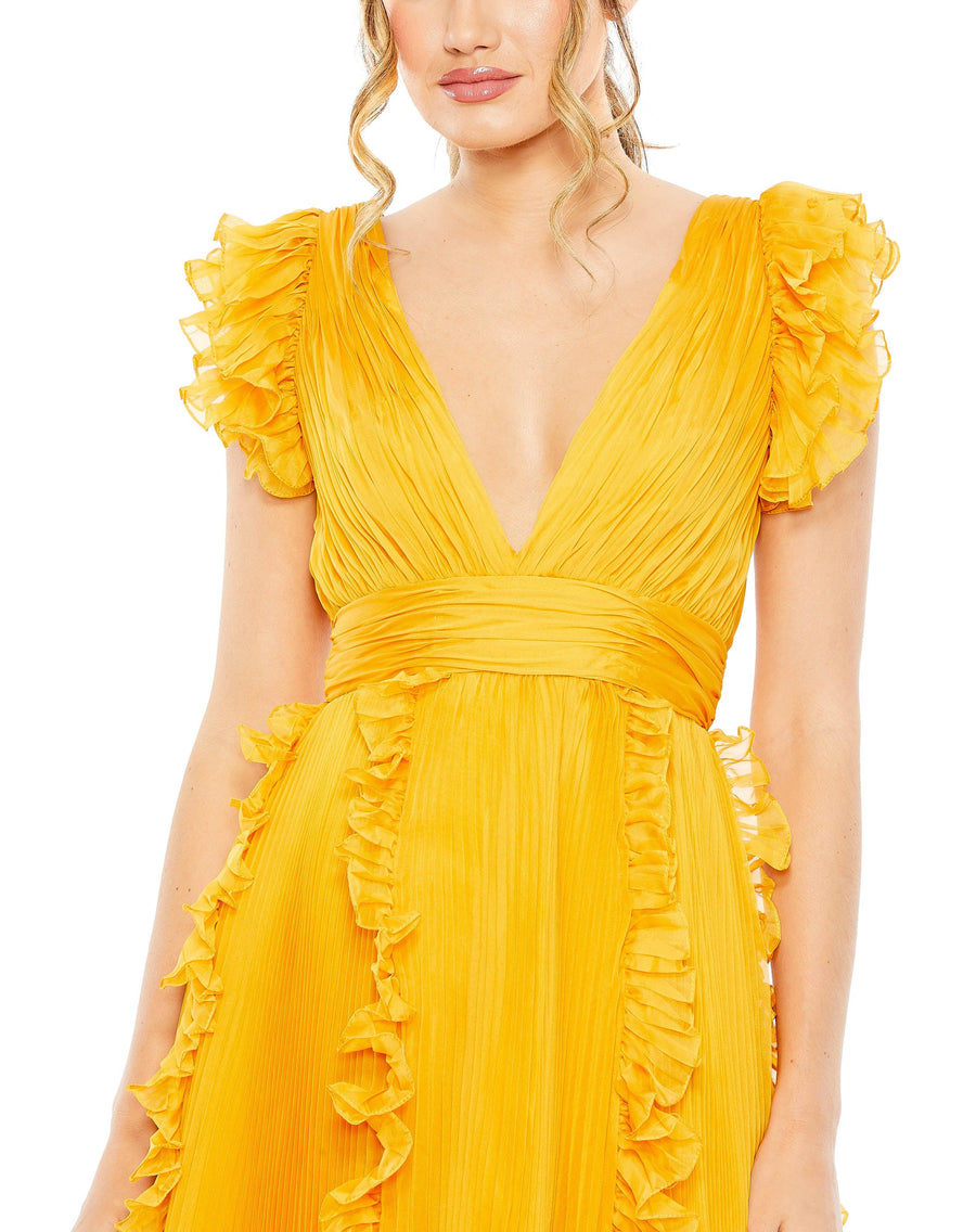 Formal Dresses Long Rufle Cap Sleeve Formal Dress Marigold