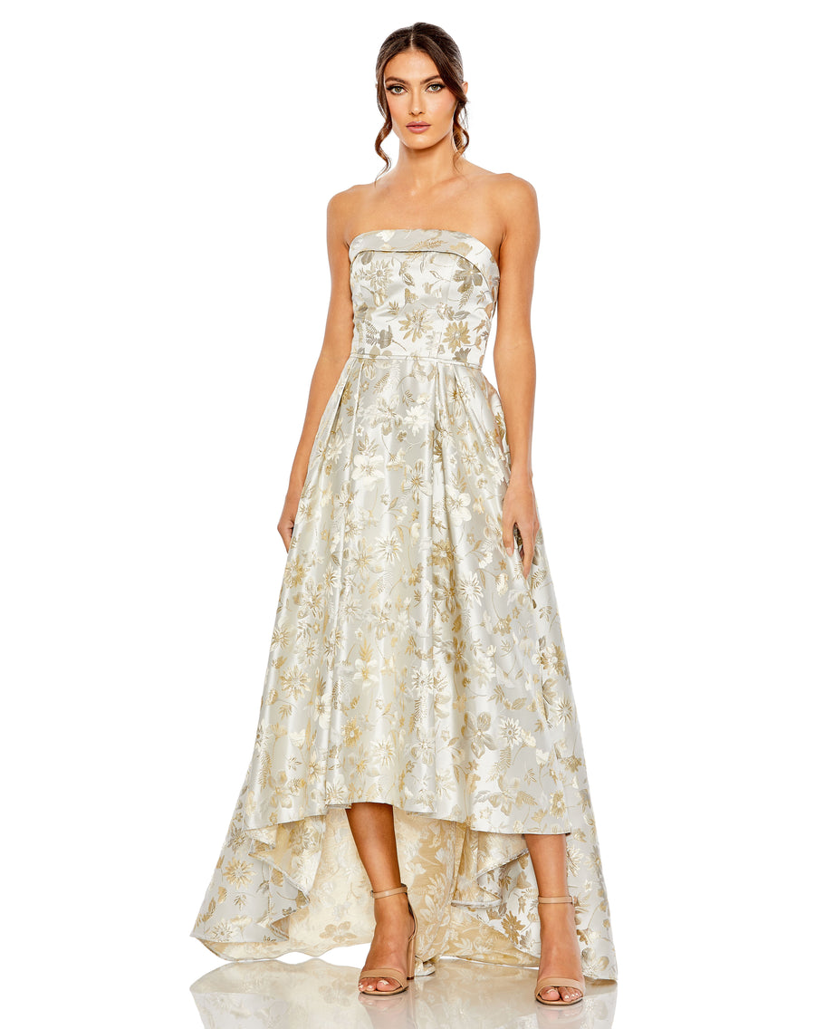 Formal Dresses Formal High Low Floral Print Prom Dress White Gold