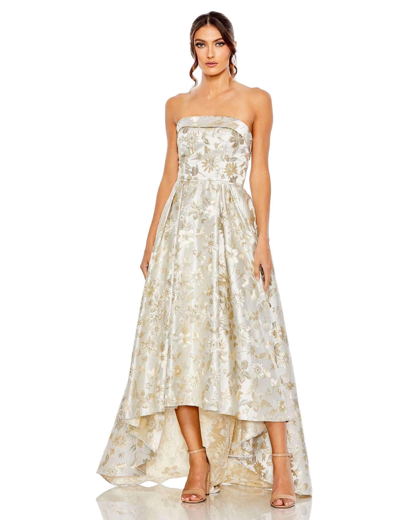 Formal Dresses Formal High Low Floral Print Prom Dress White Gold