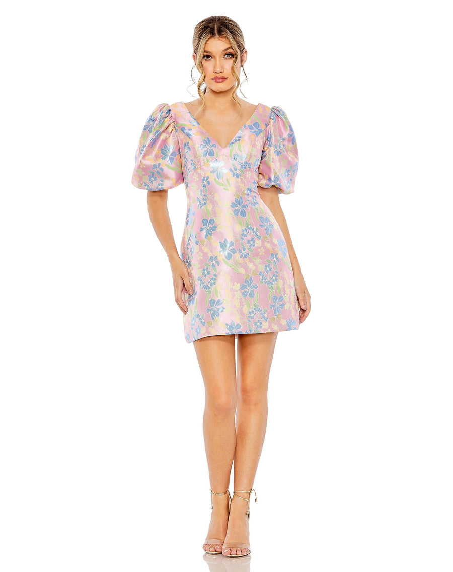 Cocktail Dresses Short Sleeve Floral Print  Cocktail Dress Pink Multi