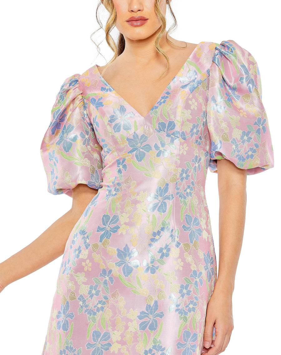 Cocktail Dresses Short Sleeve Floral Print  Cocktail Dress Pink Multi