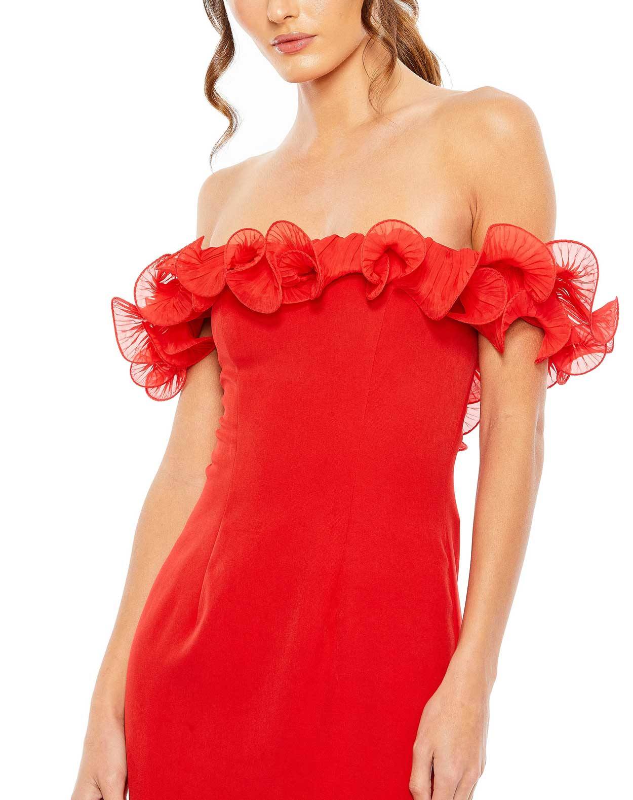 Formal Dresses Long Off Shoulder Ruffle Detail Collumn Dress Red