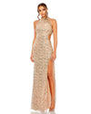 Prom Dresses Long Fitted Sequin Slit Prom Dress Rose Gold