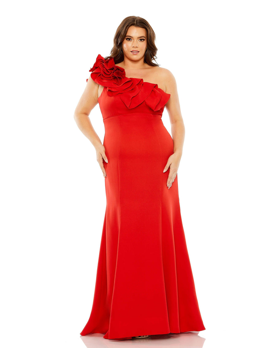 Plus Size Dresses Fabulouss Long One Shoulder Plus Size Dress Red