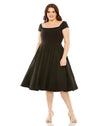 Plus Size Dresses Plus Size Cap Sleeve Multi Seam Knee Length Dress Black