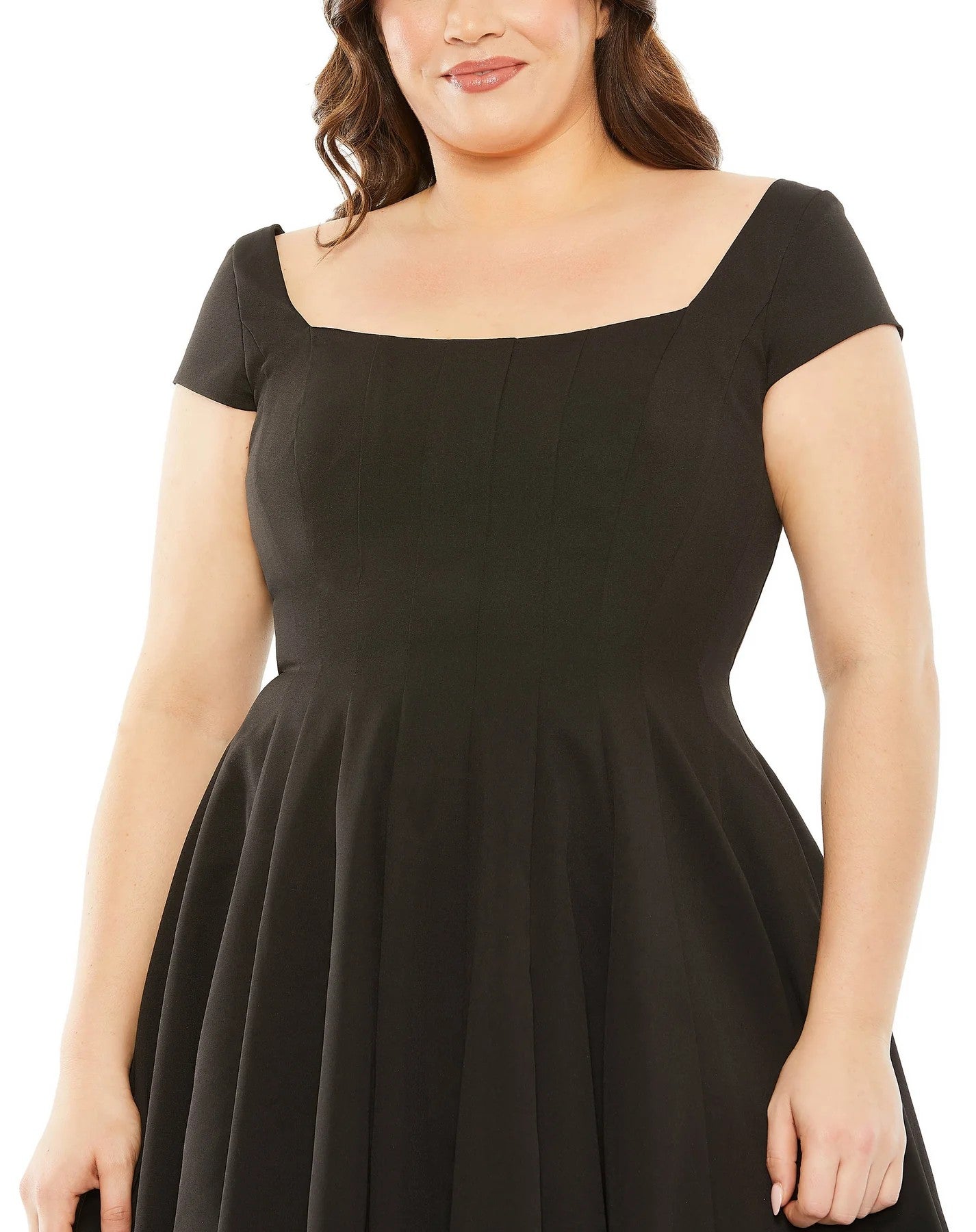 Plus Size Dresses Plus Size Cap Sleeve Multi Seam Knee Length Dress Black