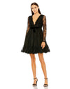 Cocktail Dresses Long Sleeve Deep V Lace Babydoll Short Dress Black