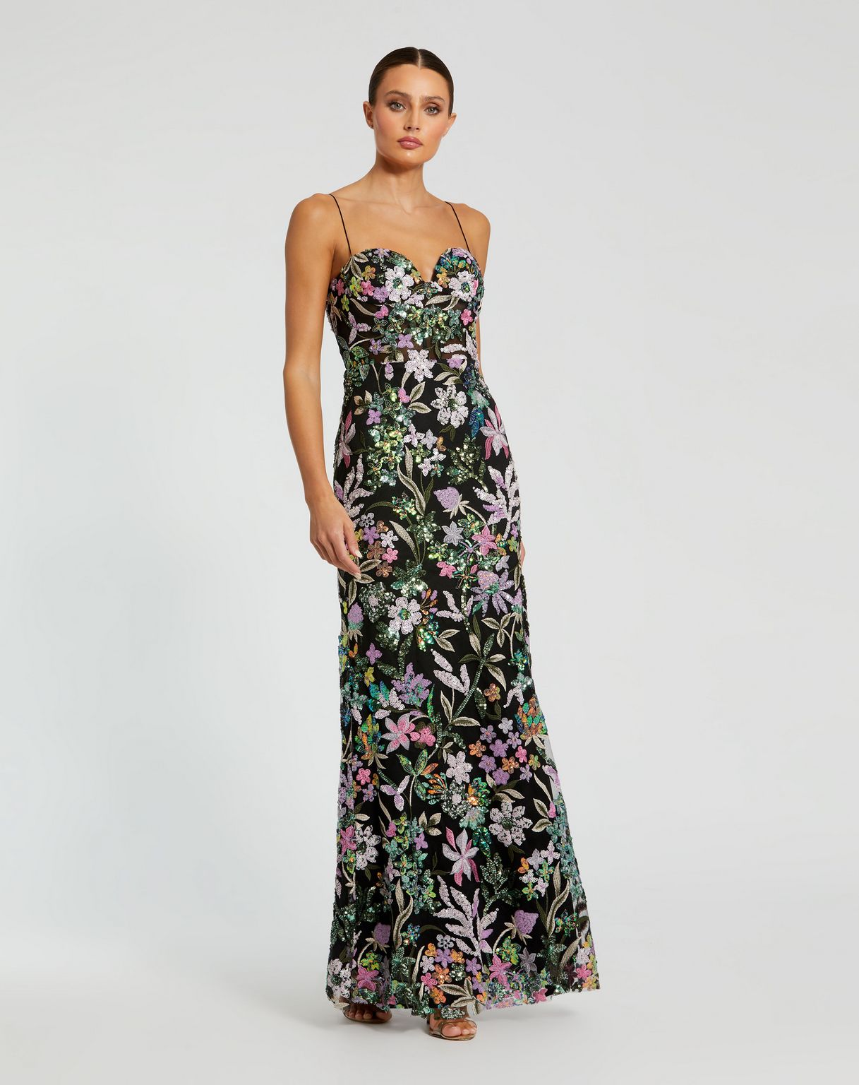 Prom Dresses Long Formal Floral Prom Dress Black Multi