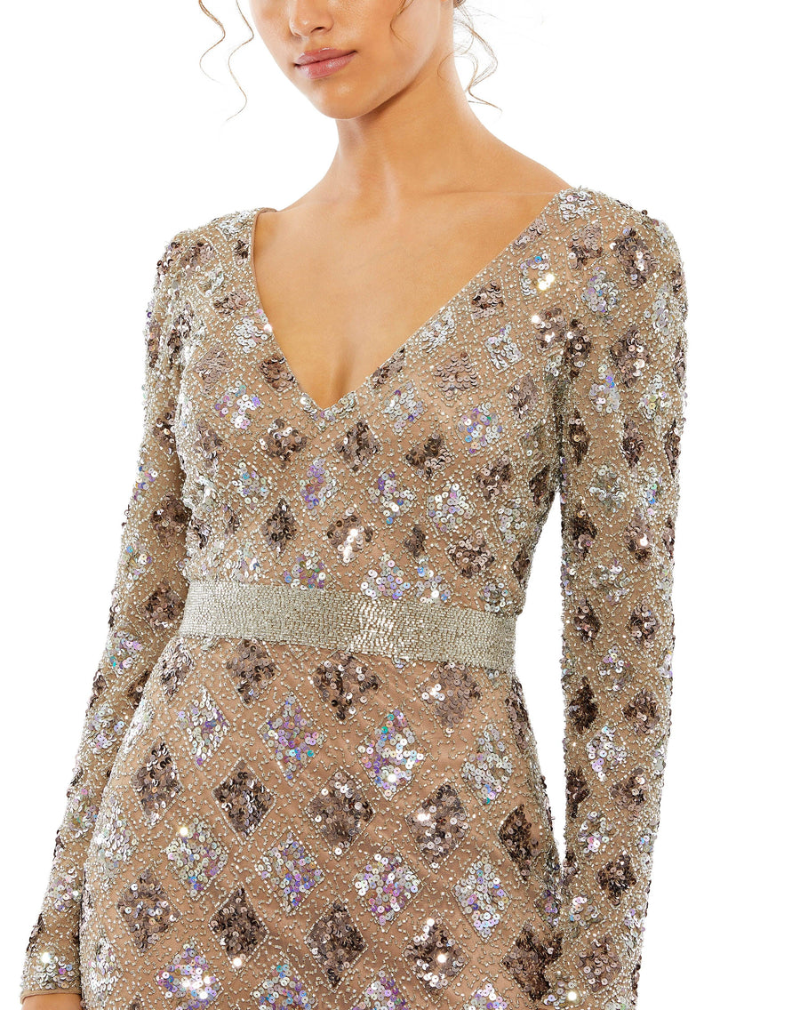 Mac Duggal Formal Long Sleeve Evening Sequins Dress