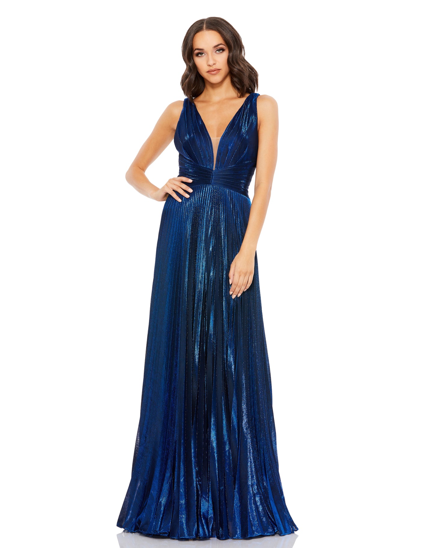 Prom Dresses Long Pleated Formal Metallic Prom Dress Sapphire