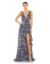 Formal Dresses High Low Floral Chiffon Formal Dress Navy Multi