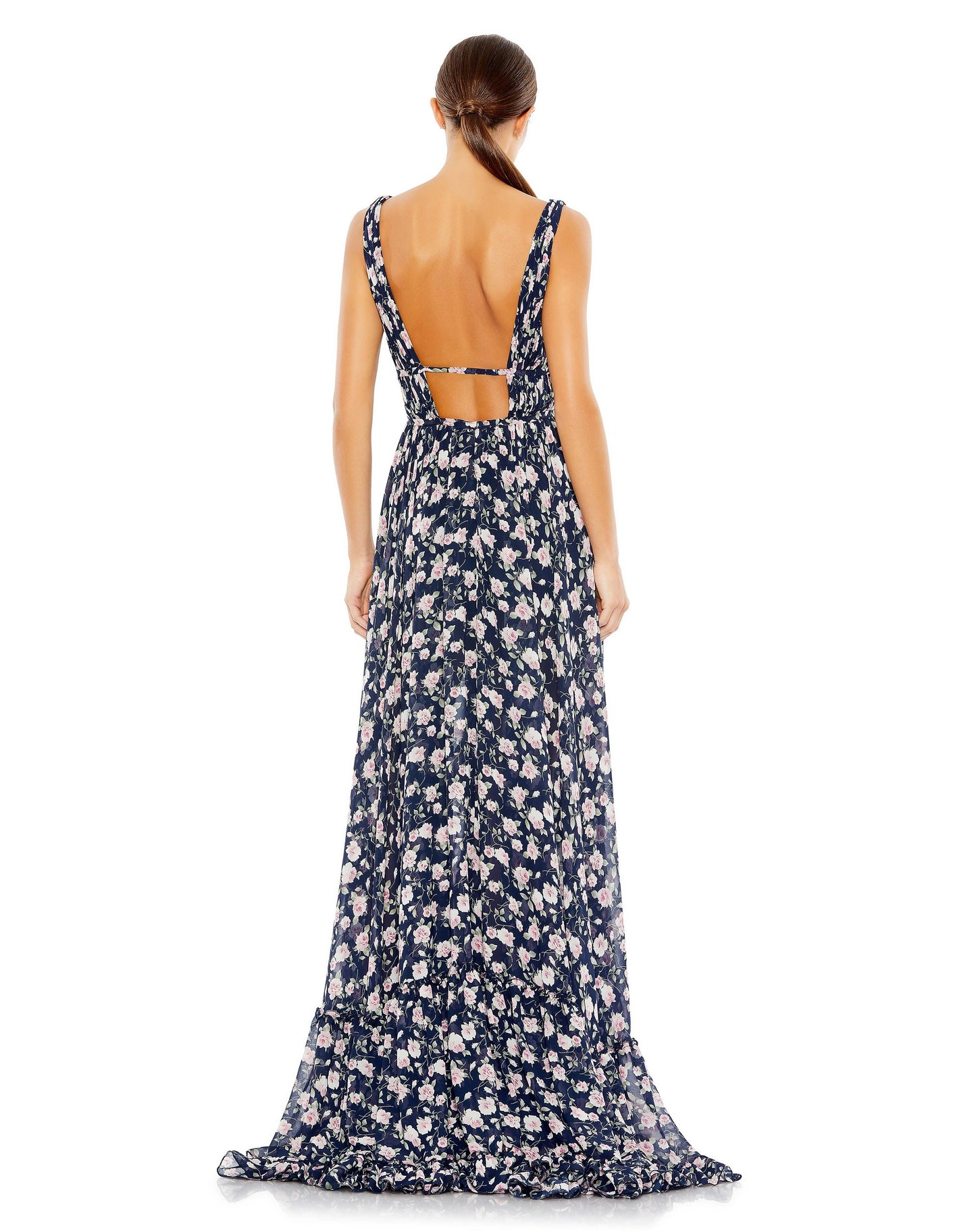 Formal Dresses High Low Floral Chiffon Formal Dress Navy Multi