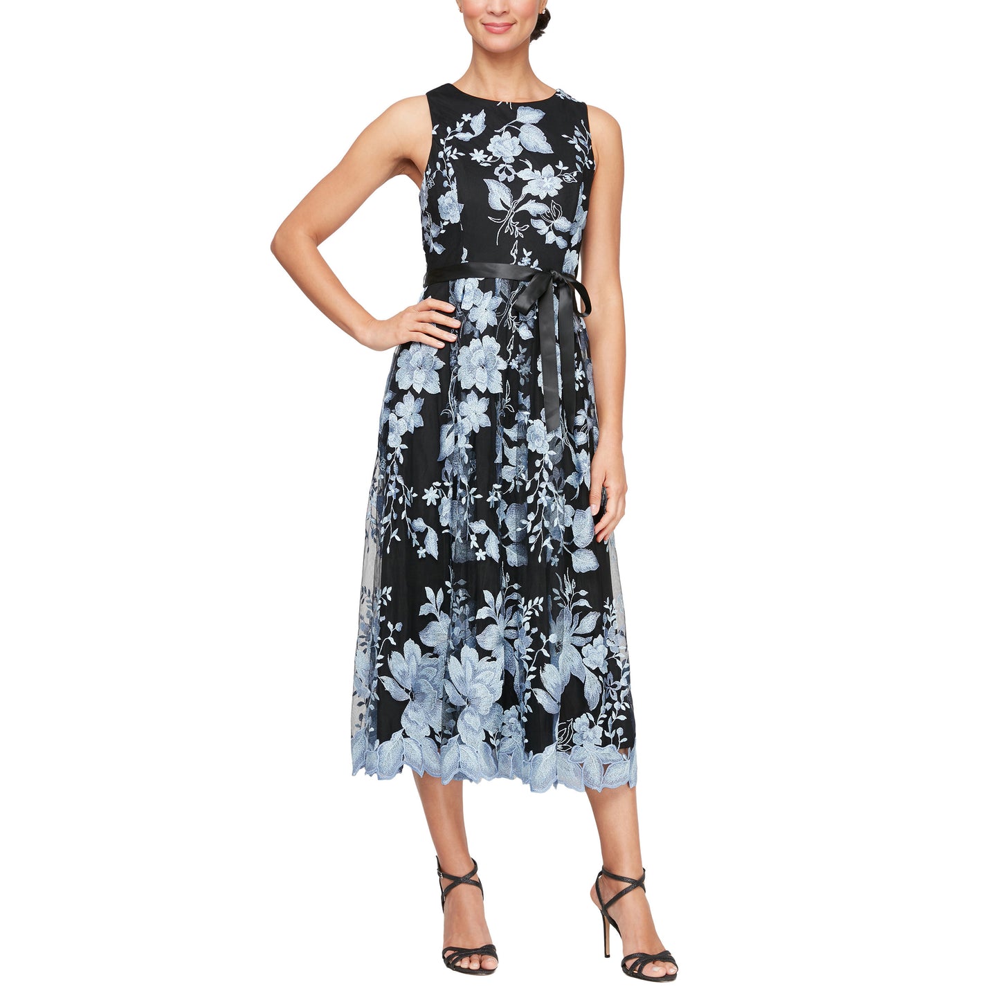 Cocktail Dresses Short Cocktail Midi Length Floral Dress Black Hyrdrangea