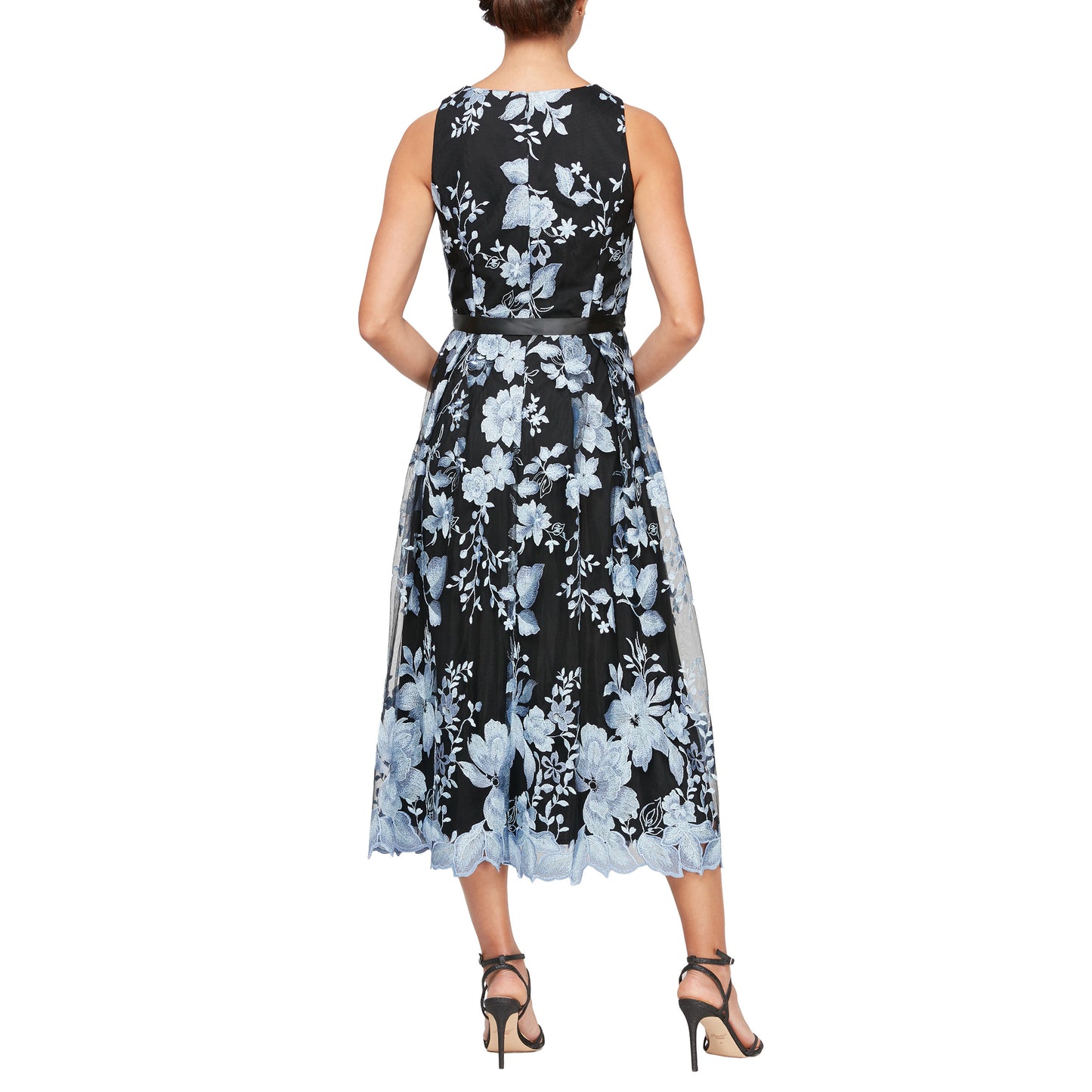 Cocktail Dresses Short Cocktail Midi Length Floral Dress Black Hyrdrangea