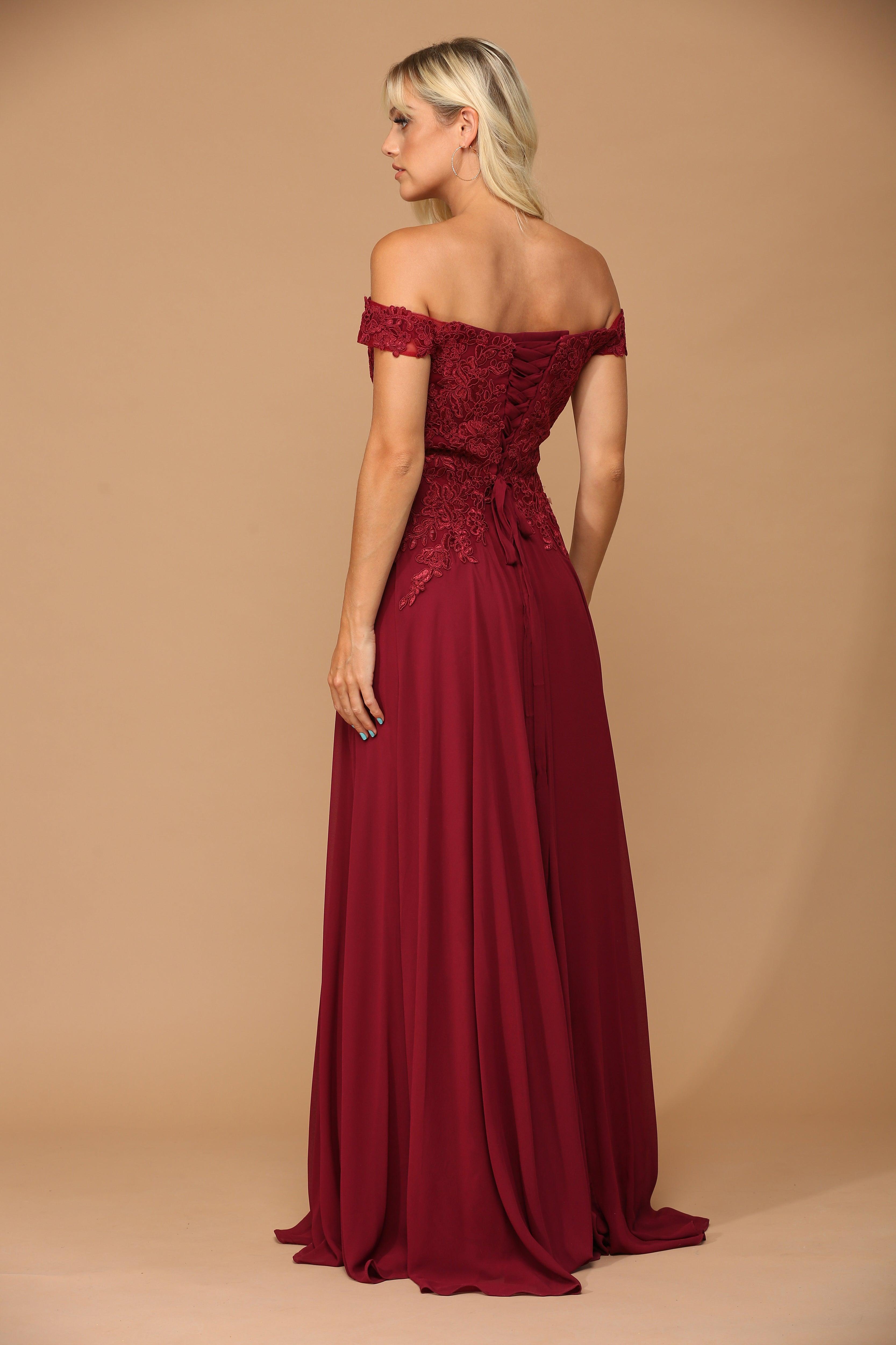 Burgundy Long Off Shoulder Formal Chiffon Evening Dress for 179.99 The Dress Outlet