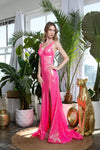 Long Sleeveless Formal Fitted Prom Dress Fuchsia