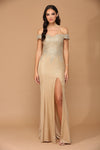 Long Off Shoulder Formal Metallic Prom Dress