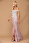 Long Off Shoulder Formal Metallic Prom Dress