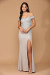 Long Off Shoulder Formal Metallic Prom Dress