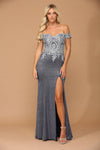 Long Off Shoulder Formal Metallic Prom Dress