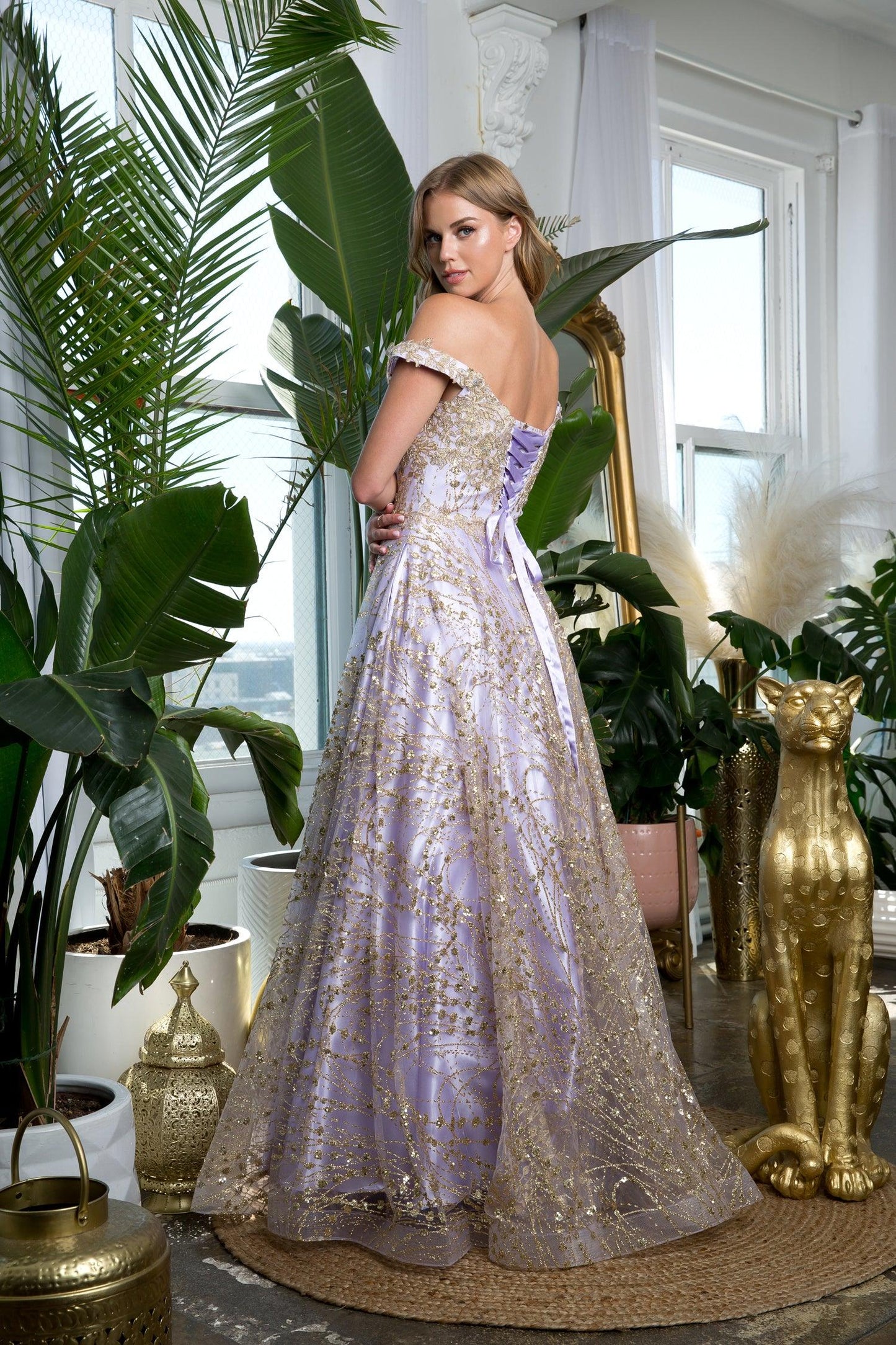 Prom Dresses Prom Long Off Shoulder Glitter Ball Gown Lilac