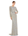 Formal Dresses Long Sleeve Formal Floral Beaded Evening Dress Platinum Gold