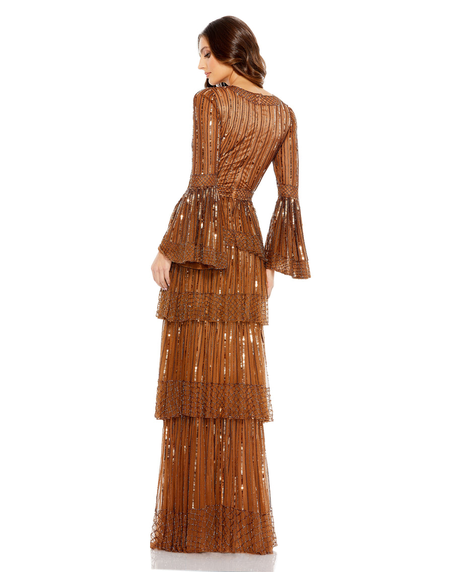 Formal Dresses Long Sleeve Formal Tiered Evening Dress Copper