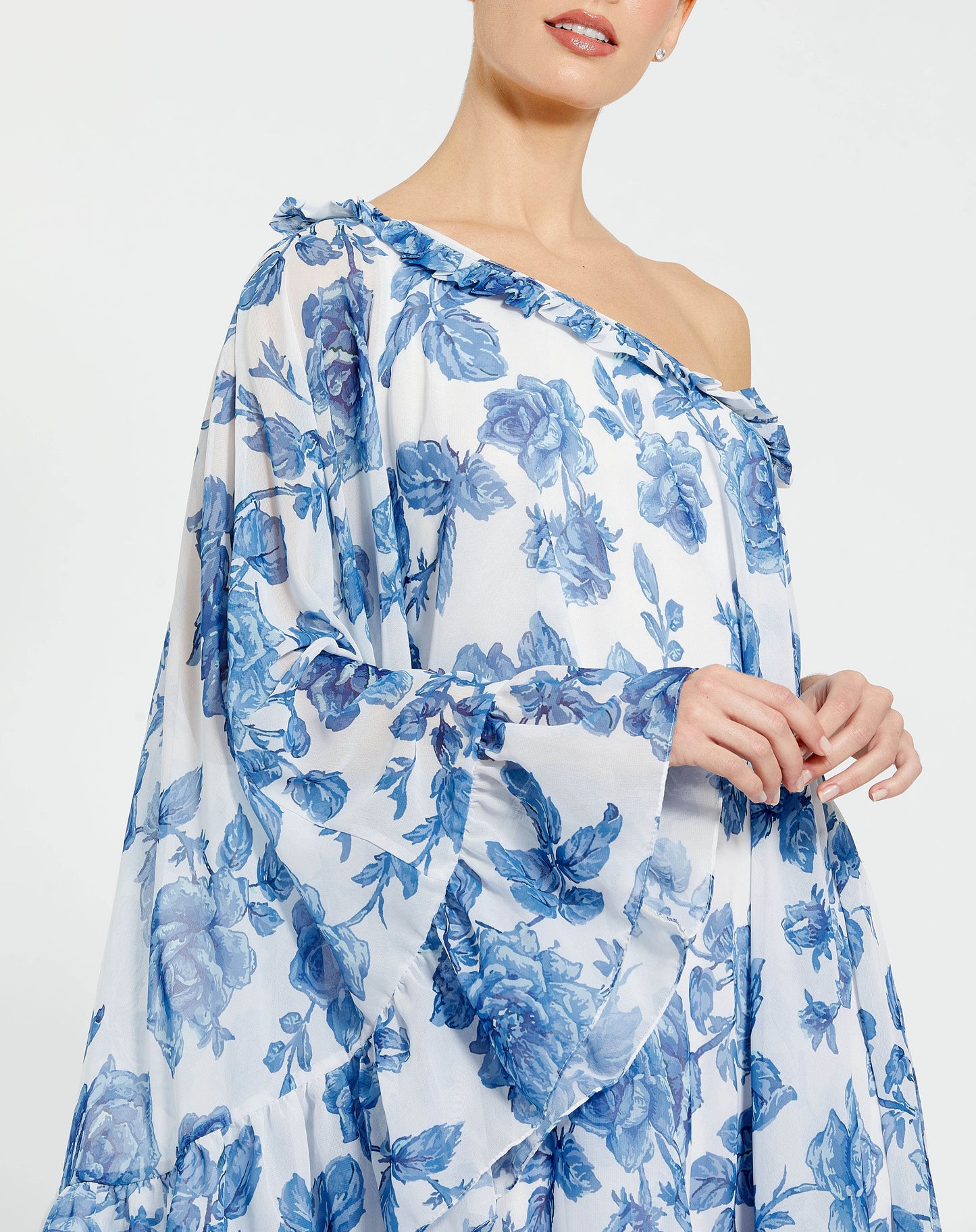 Cocktail Dresses High Low Floral Cape Sleeve Cocktail Dress White Multi