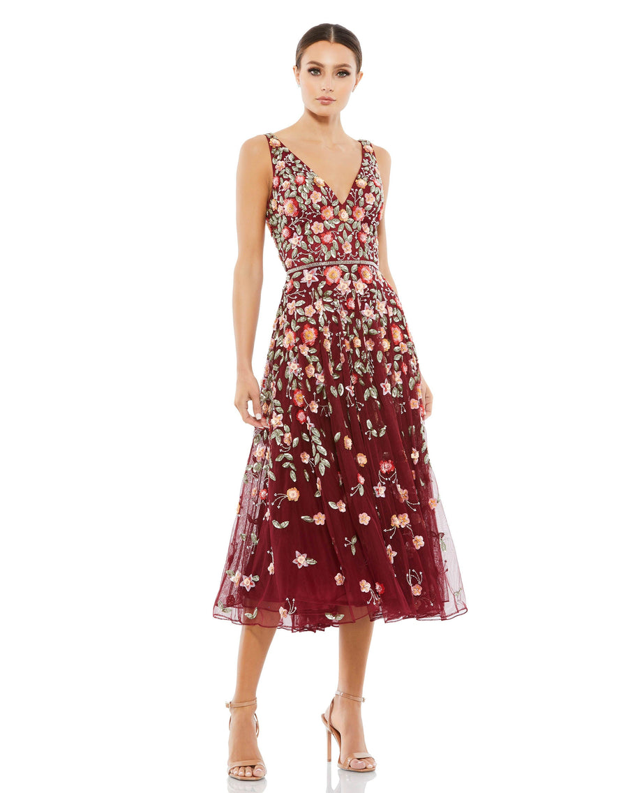 Cocktail Dresses Short Sleeveless Cocktail Tea Length Dress Burgundy Multi