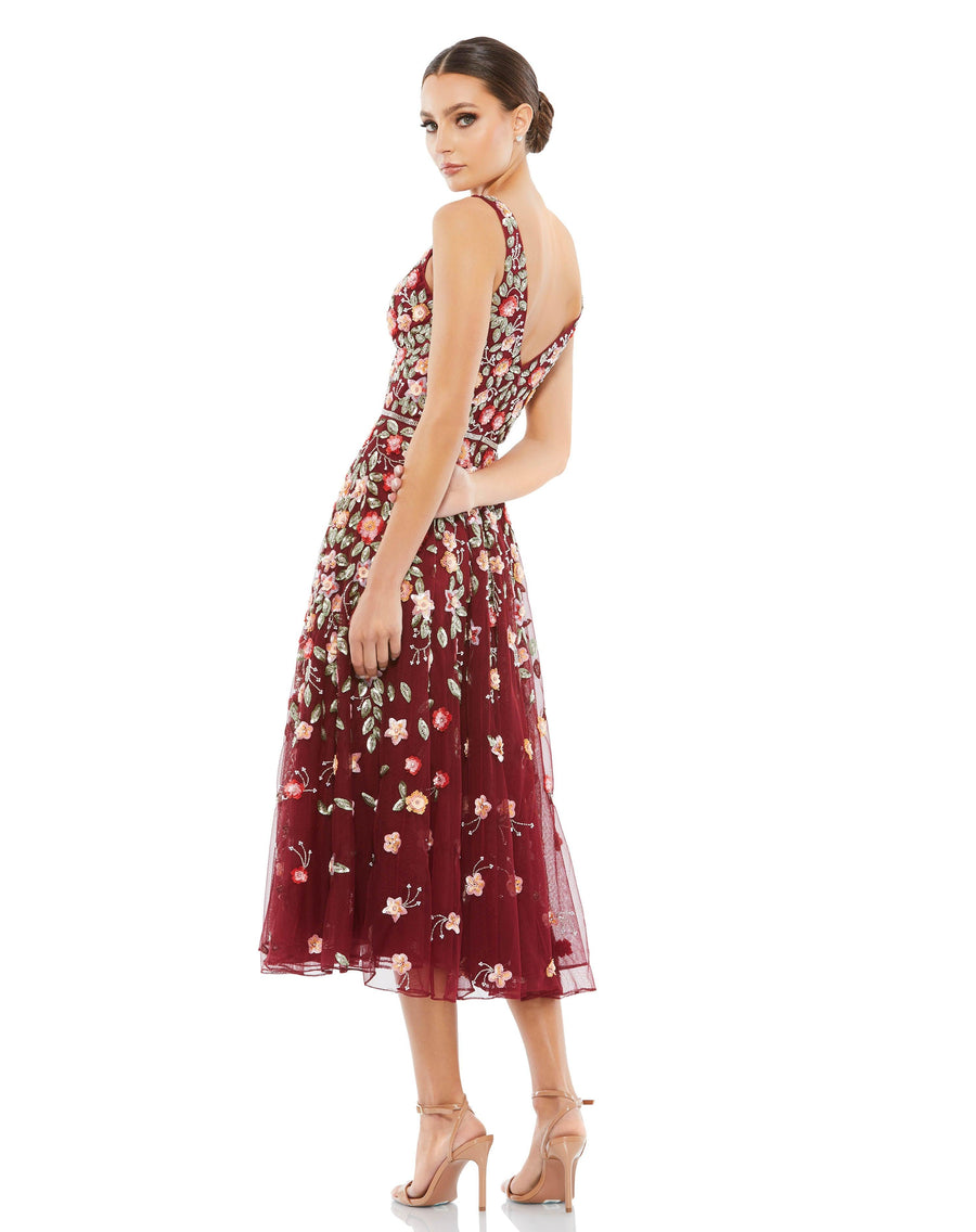 Cocktail Dresses Short Sleeveless Cocktail Tea Length Dress Burgundy Multi