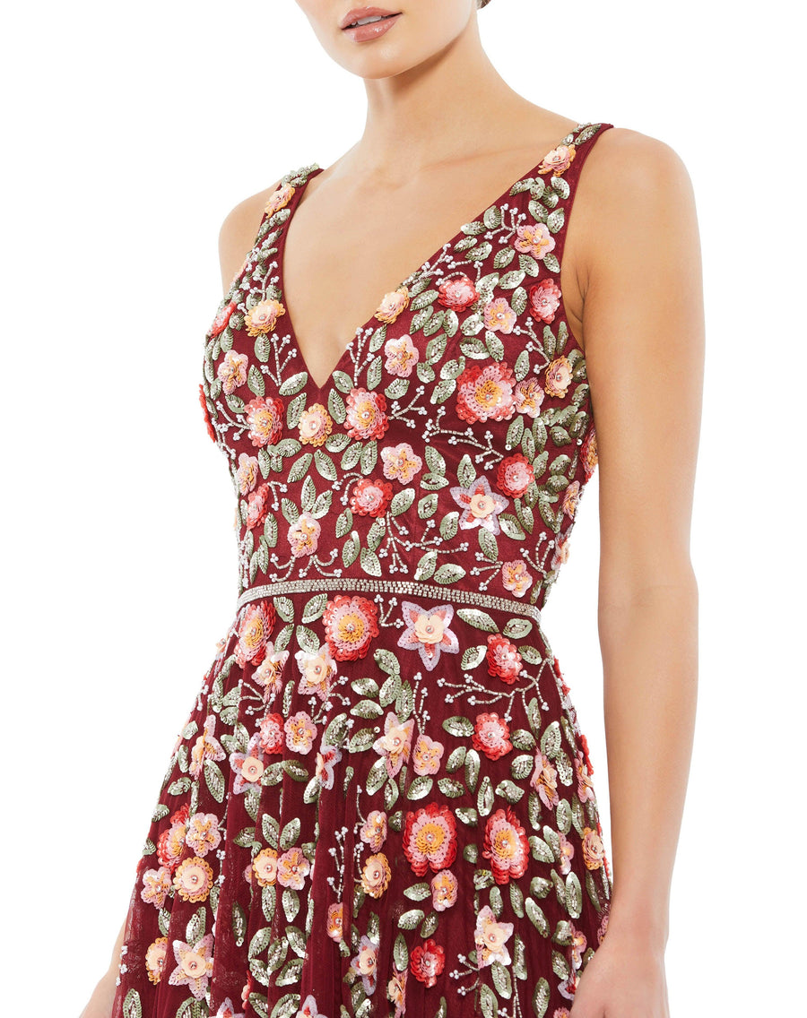 Cocktail Dresses Short Sleeveless Cocktail Tea Length Dress Burgundy Multi