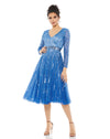 Cocktail Dresses Long Sleeve Sequin Cocktail Tea Length Dress Denim