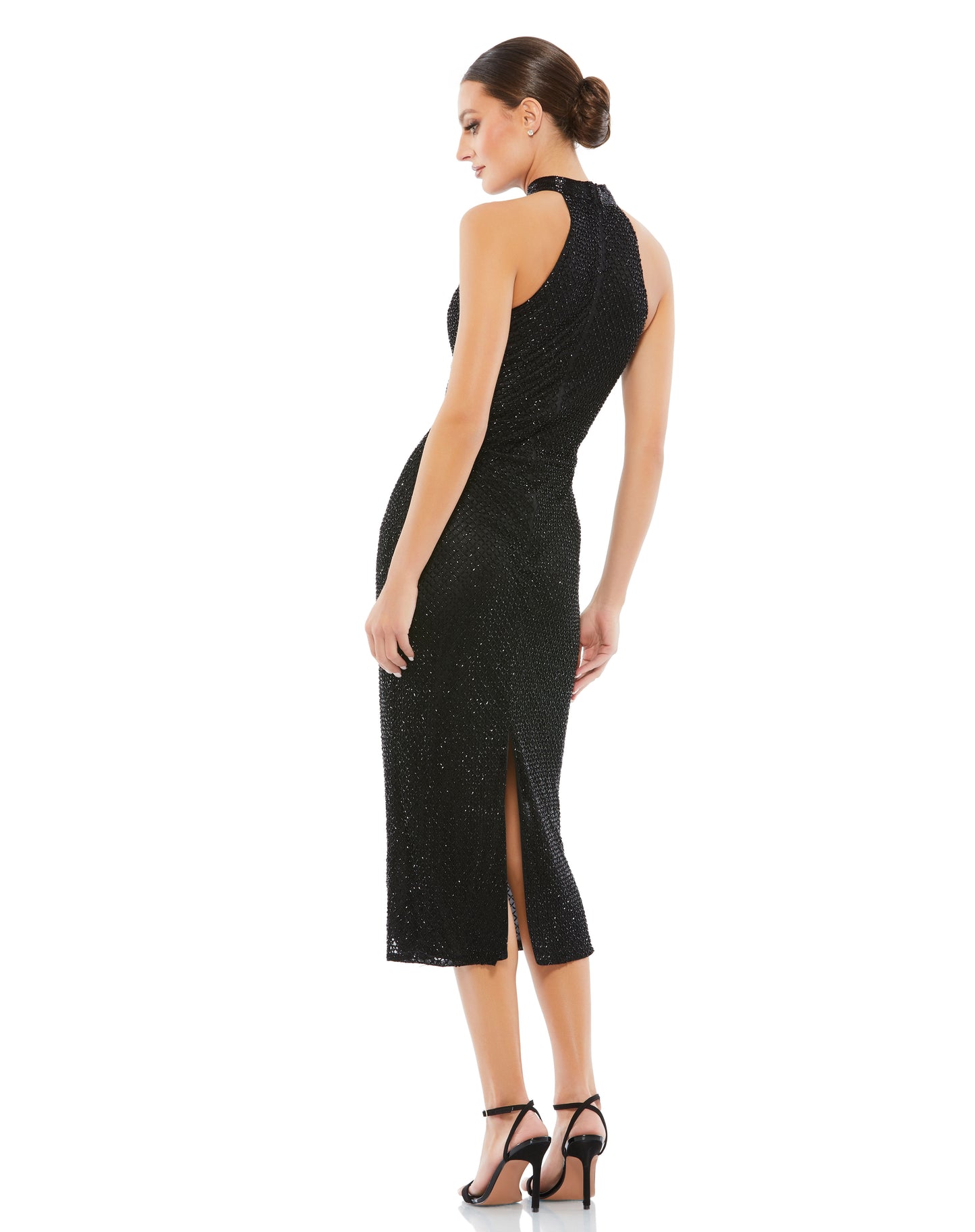 Cocktail Dresses Beaded Cocktail Midi Length Dress Black