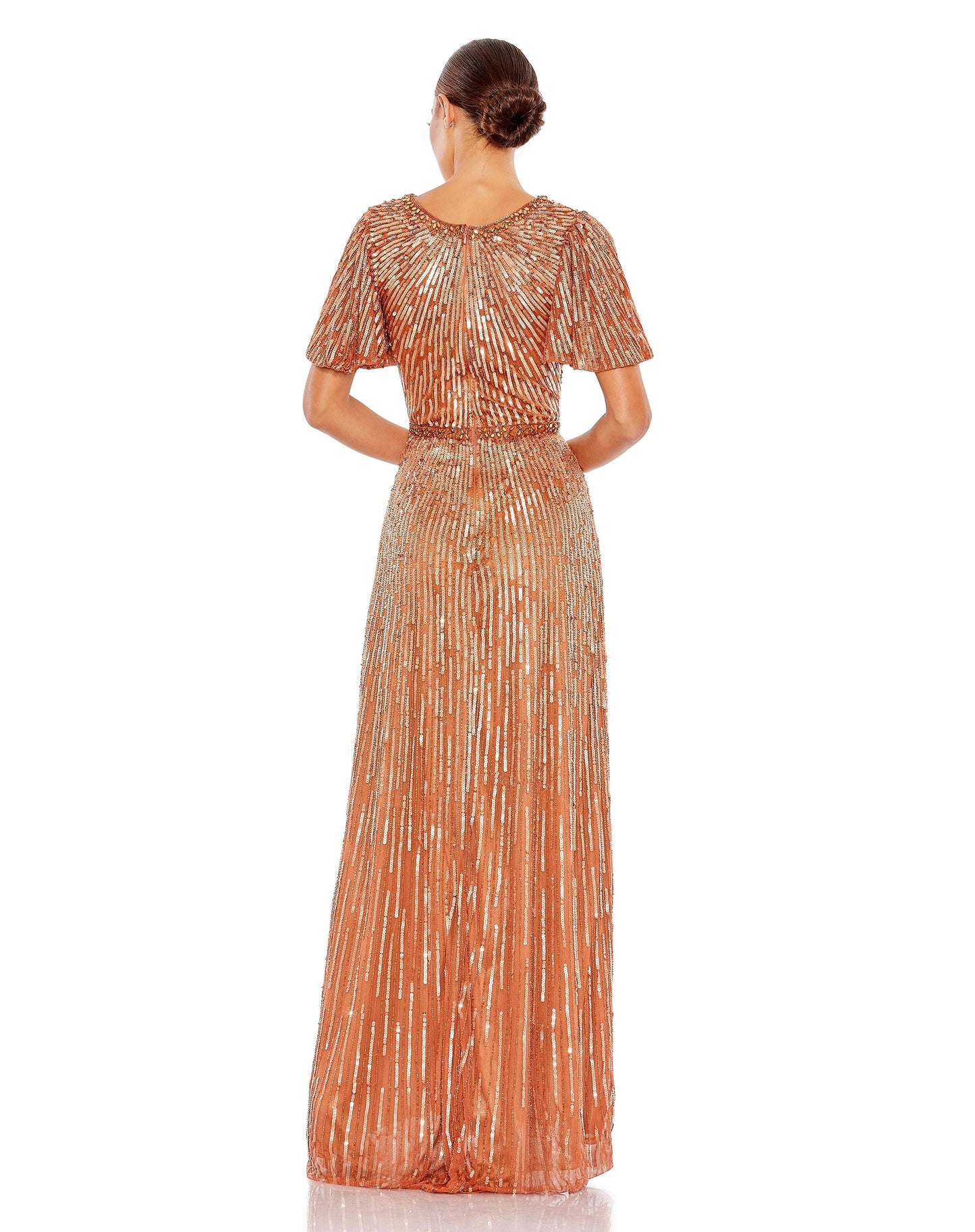 Formal Dresses Beaded Short Sleeve Formal Long Gown Copper