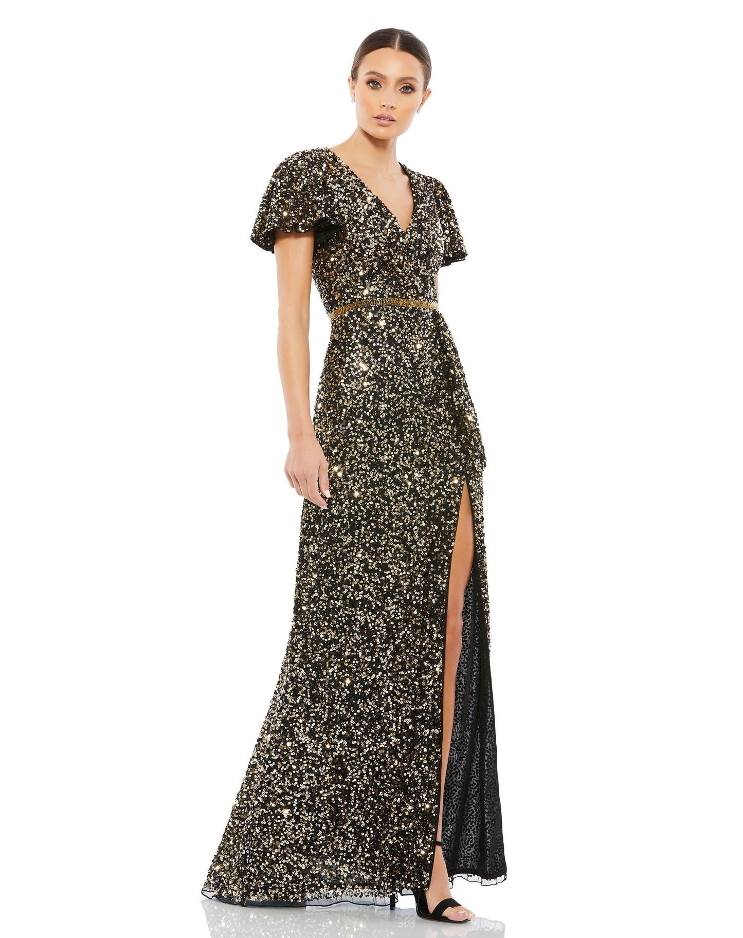 Formal Dresses Long Formal Beaded Dress Black Gold