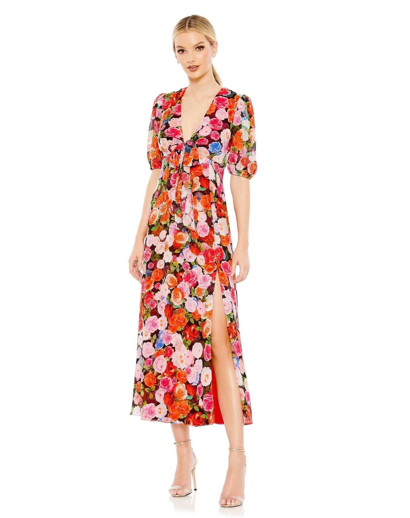 Formal Dresses Formal Floral Print Chiffon Midi Dress Rose Multi