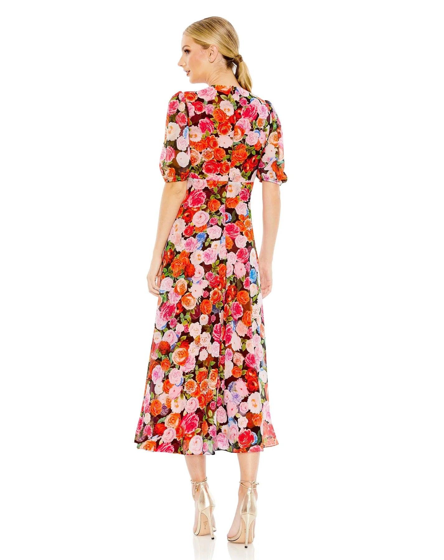 Formal Dresses Formal Floral Print Chiffon Midi Dress Rose Multi