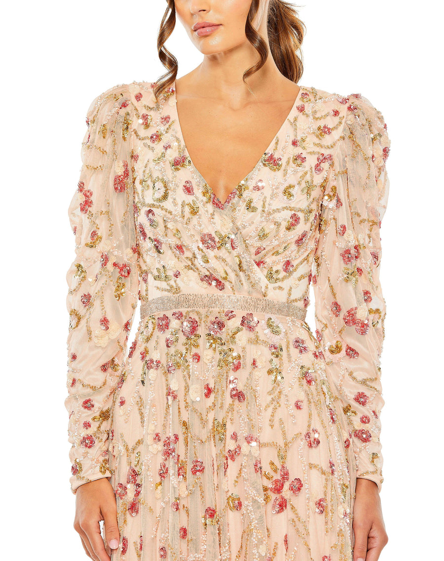 Formal Dresses Long Sleeve Floral Formal Dress Blush Multi